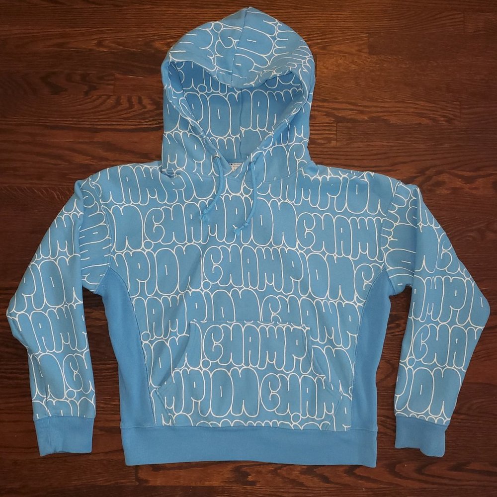 Champion Reverse Weave Bubble Script Letters Hoodie Women's Size Large - Picture 1 of 4